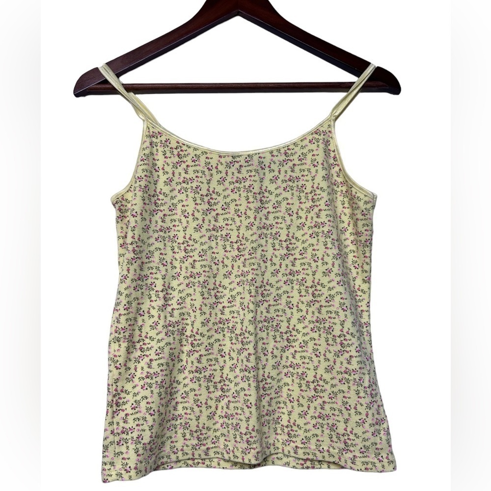 VTG Y2K Montan Blues Top blouse L Ditsy Floral Tank Yellow multicolor Baby‎ Doll